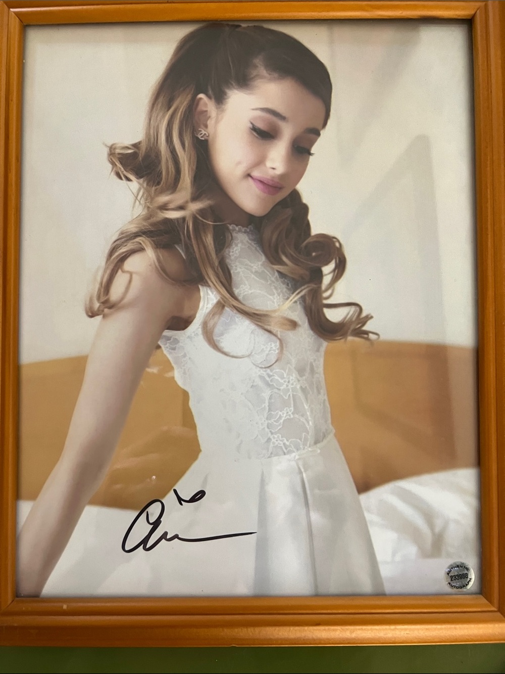 Signed Ariana Grande Photo Print in White Dress